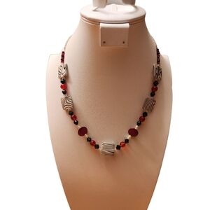 Vintage Red, White And Black Beaded Necklace